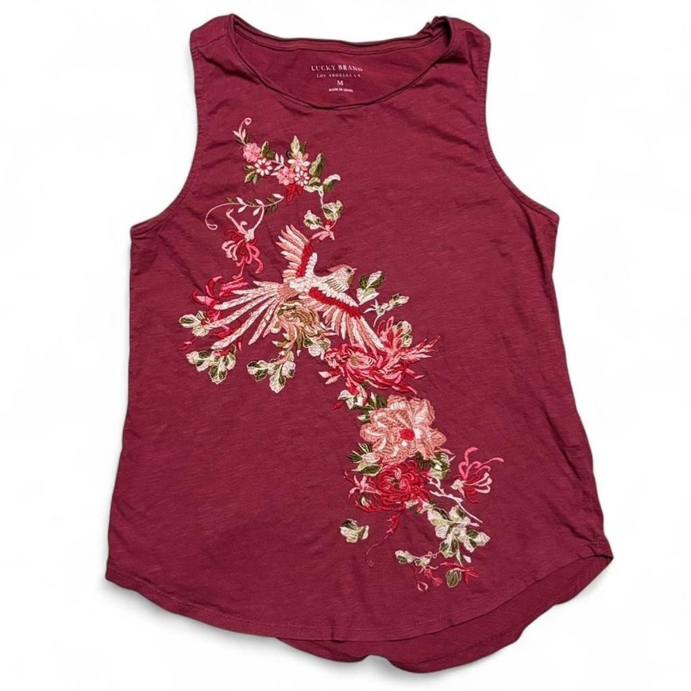 Lucky Brand Embroidered Tank | Wine | Size M
